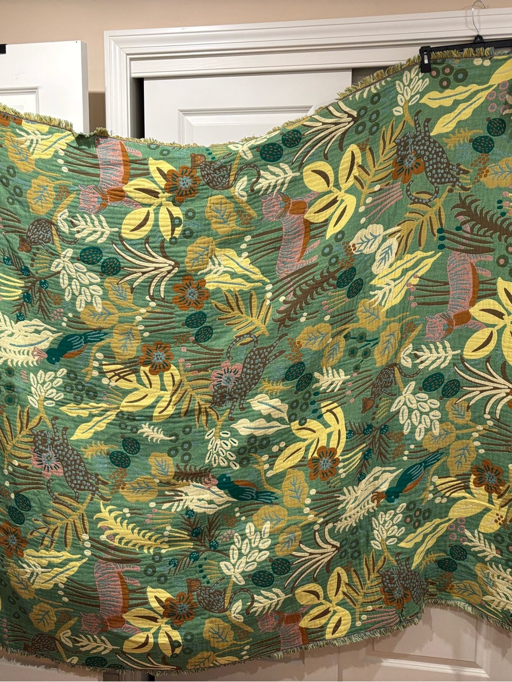 Green Botanical Quilted Throw with Yellow and Teal Accents